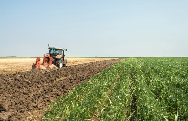 Campo di aratura del trattore — Foto Stock