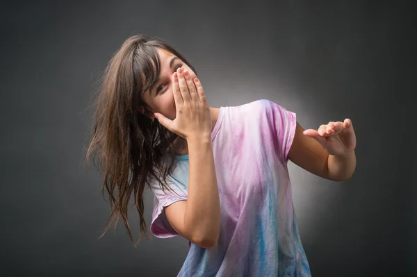 Hand over mouth — Stock Photo, Image