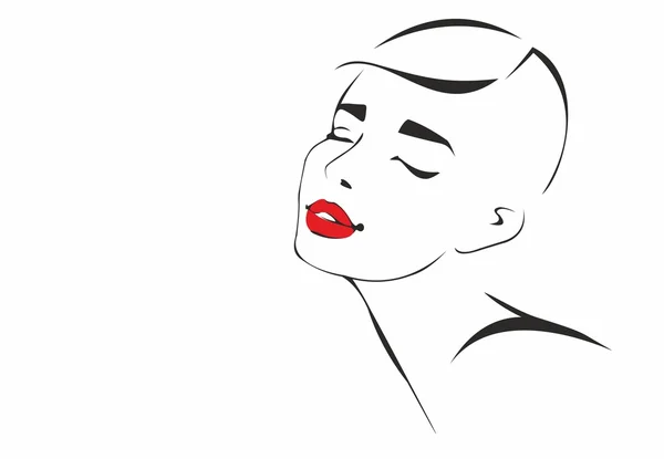 Potret gadis dengan bibir merah - Stok Vektor
