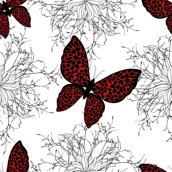 Papillons et fleurs rouges — Image vectorielle