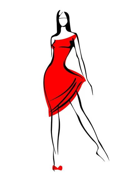 A girl is in a red dress — Stock Vector