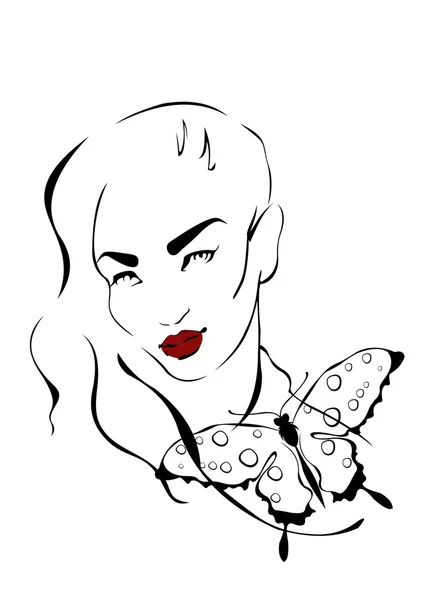 Πορτρέτο του κορίτσι με πεταλούδα — Διανυσματικό Αρχείο