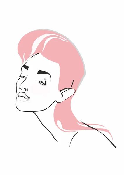 Potret gadis muda dengan rambut merah muda - Stok Vektor