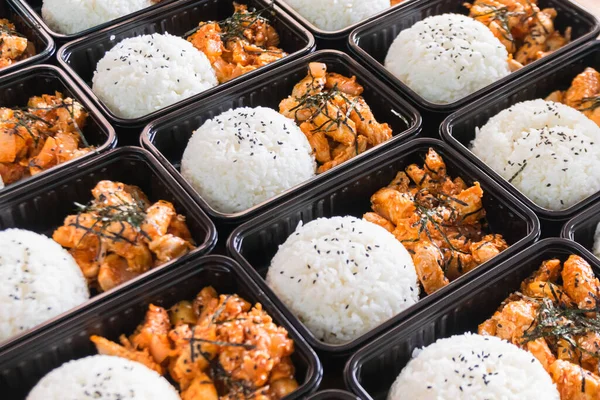 Listo Para Comer Caja Arroz Asiático Comida Coreana Cajas Plástico —  Fotos de Stock