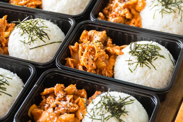 Listo Para Comer Caja Arroz Asiático Comida Coreana Cajas Plástico —  Fotos de Stock