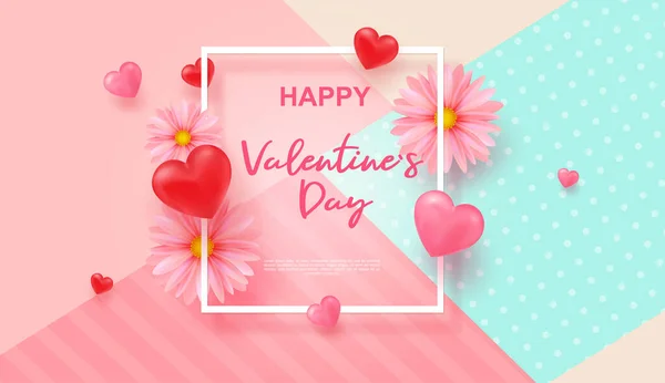 Realistické Barevné Červené Růžové Romantické Valentýna Srdce Pozadí Plovoucí Happy — Stockový vektor