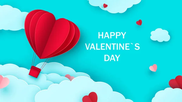 День Святого Валентина Фон Сердечной Формы Воздушный Шар Летящий Через — стоковый вектор