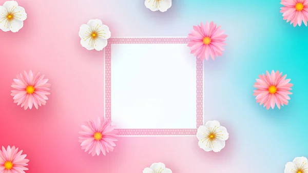 Muttertagsgrußkarte Mit Quadratischem Rahmen Und Papierschnittblumen Auf Buntem Hintergrund Vektorillustration — Stockvektor