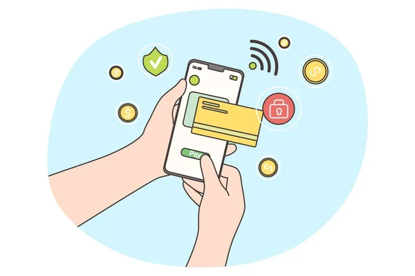 Çevrimiçi ödeme, teknoloji, alışveriş, cep telefonu kavramı — Stok Vektör