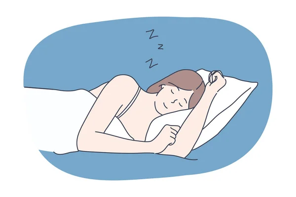 잠, 휴식, 꿈, 밤, 피곤, 낮잠, 긴장, 침실 컨셉트 — 스톡 벡터