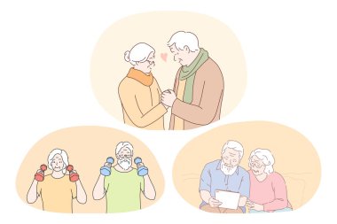 Mutlu ve aktif bir yaşam tarzı olan yaşlı bir çift.