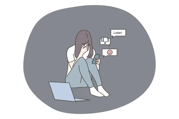 Depression, bullying, bad news, social media, anxiety concept — Image vectorielle