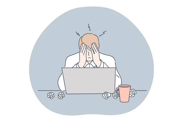Mental stress, depression, fatigue, headache, business concept — Stockový vektor