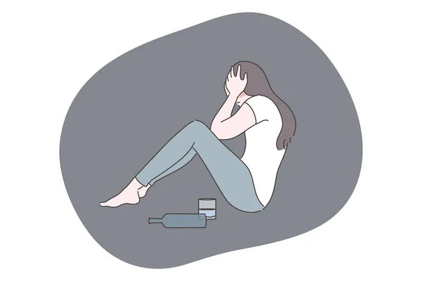 Alcoholism, depression, frustration, mental stress concept — Διανυσματικό Αρχείο