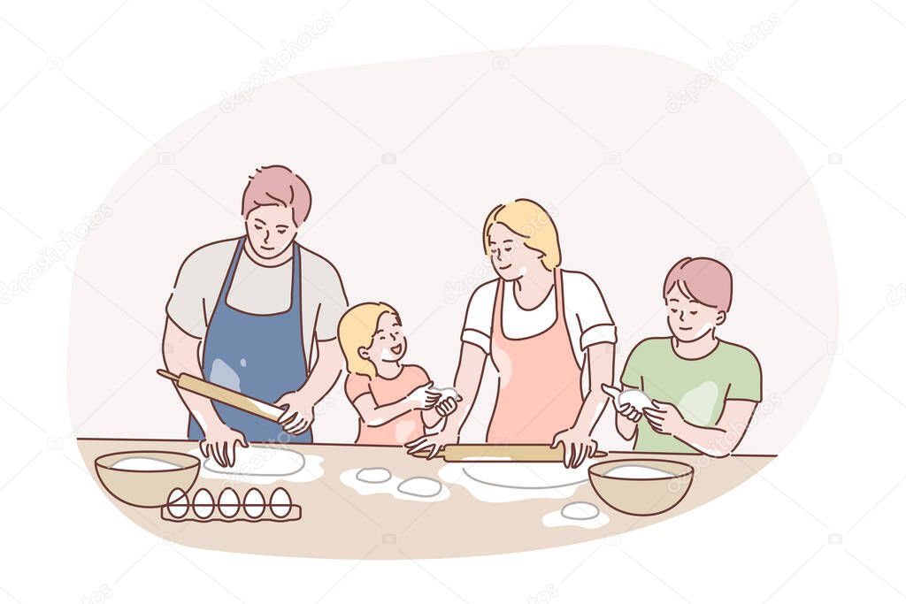 Recreation, cooking, family day concept