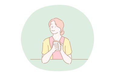 Sıcak içecek, çay, kahve, içki konseptiyle ısınma.