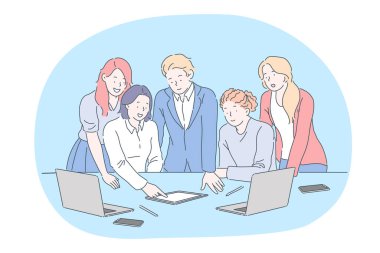 Birlikte çalışma, beyin fırtınası, iş, ortaklık, takım, tartışma konsepti