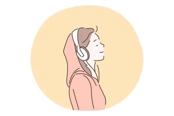 Musikliebhaber, Sound, Kopfhörer, Hör- und Genießkonzept — Stockvektor