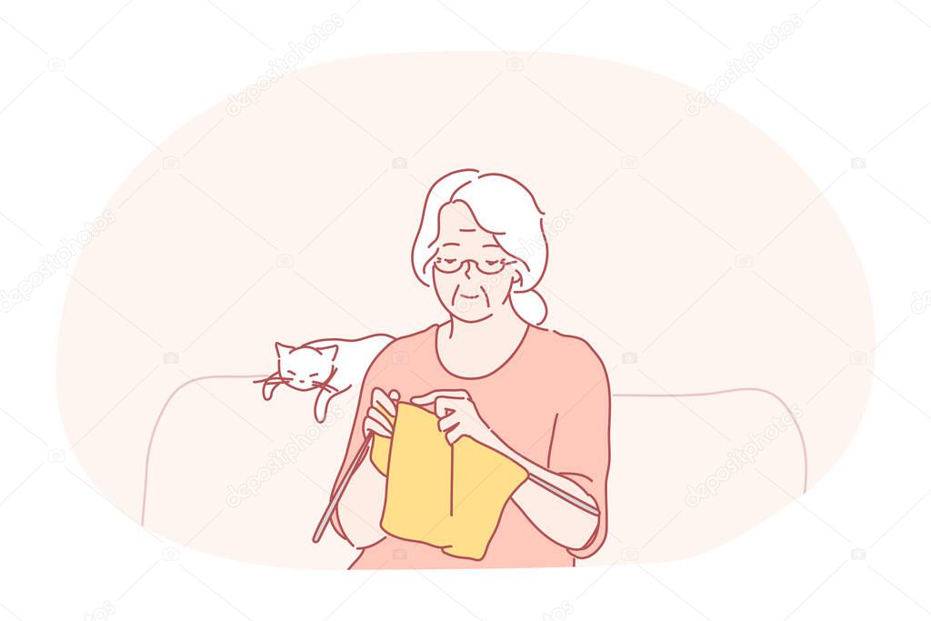 Knitting, hobbies of elderly people concept