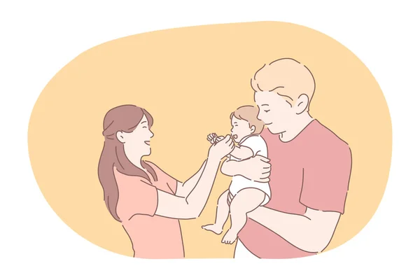 Familia feliz, paternidad, concepto de hijos — Vector de stock