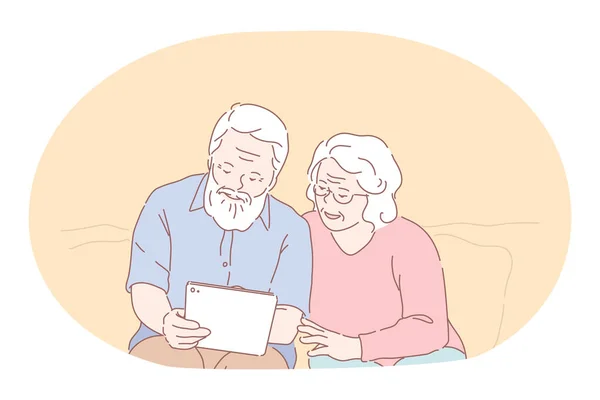 Pareja de ancianos mayores viviendo feliz concepto de estilo de vida activo — Archivo Imágenes Vectoriales