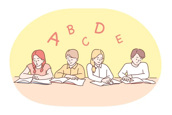 École, leçon, lettres d'apprentissage et alphabet, concept d'éducation — Image vectorielle