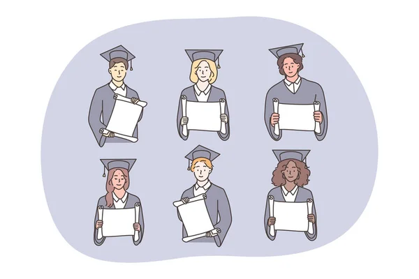 Studiare, laurearsi, impostare il concetto di istruzione — Vettoriale Stock