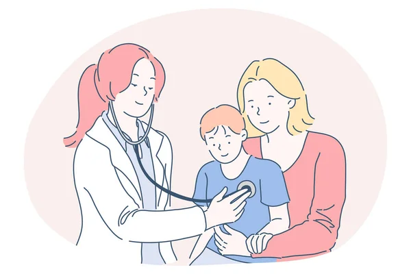 Kinderarts, medische zorg, concept van gezondheidsonderzoek — Stockvector