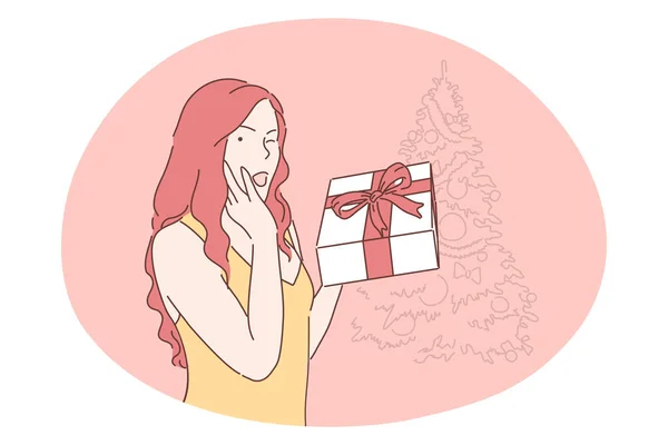 Kerstcadeau, cadeau, nieuwjaars- en wintervakantie concept — Stockvector