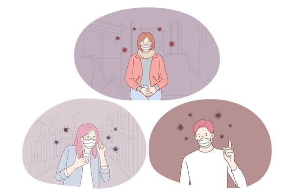 Danger or coronavirus infection, protection, medical mask, epidemic, pandemic, outbreak concept