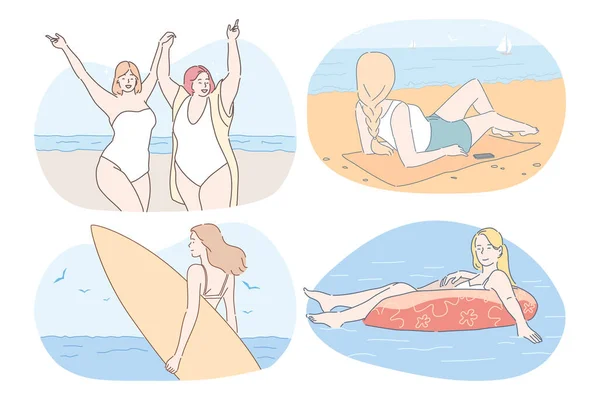 Vacations, traveling, summer holidays near sea concept. — 스톡 벡터