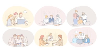 Takım çalışması, iletişim, toplantı, tartışma, işbirliği konsepti