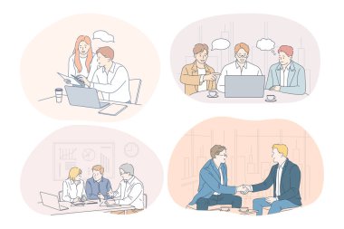 Takım çalışması, beyin fırtınası, iş, müzakere, anlaşma, ofis, işbirliği konsepti