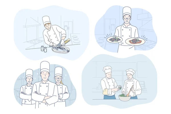 Cocina, chef, restaurante, receta, concepto de comida. — Vector de stock