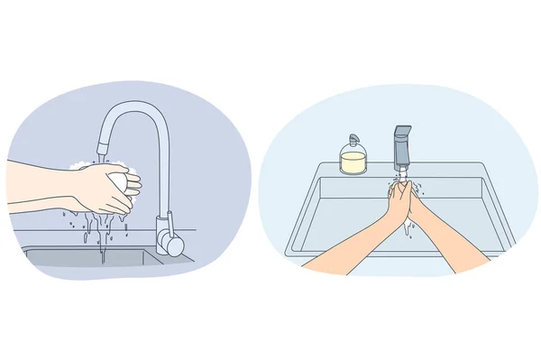 Tvättning av händer, personlig hygien och skydd mot virus — Stock vektor