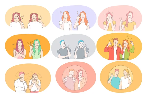İşaret dili, jestler, el iletişimi kavramı — Stok Vektör