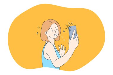 Selfie, akıllı telefon, fotoğraf, kamera vektör çizimi