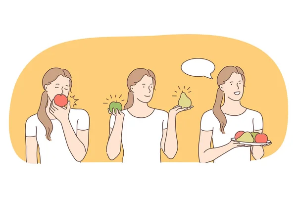 Comida saludable, alimentación limpia, concepto de dieta vegetariana — Vector de stock