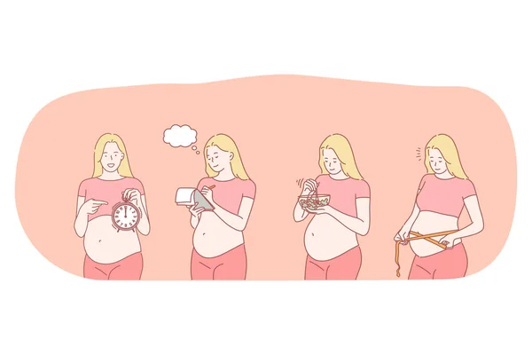 Terhesség, anyaság, várandós a szülés és a baba koncepció — Stock Vector