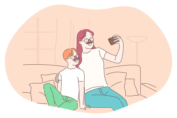 Selfie, akıllı telefon, fotoğraf, kamera vektör çizimi — Stok Vektör