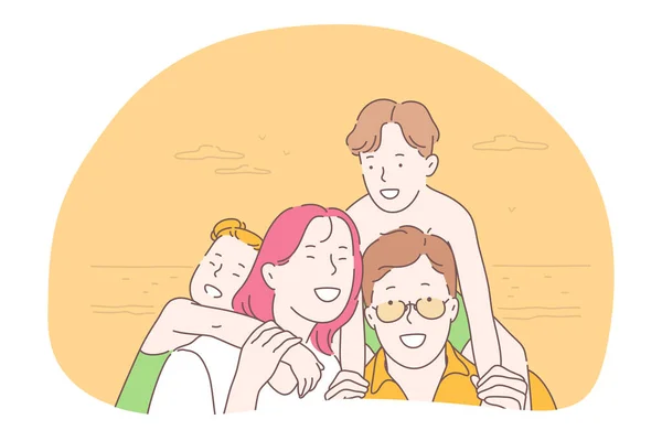 Familia feliz, paternidad, concepto de hijos — Vector de stock