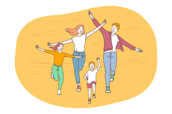 幸福的家庭、父母、孩子的概念 — 图库矢量图片