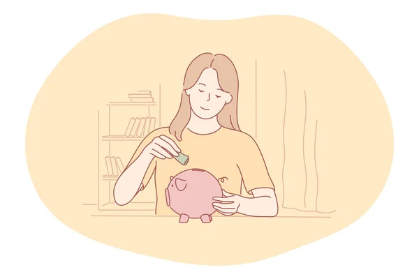 Saving money, piggybank, budget concept — Stock Vector