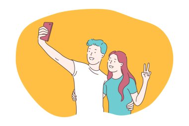 Selfie, akıllı telefon, fotoğraf, kamera vektör çizimi