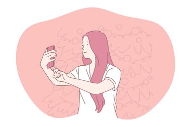 Selfie, akıllı telefon, fotoğraf, kamera vektör çizimi