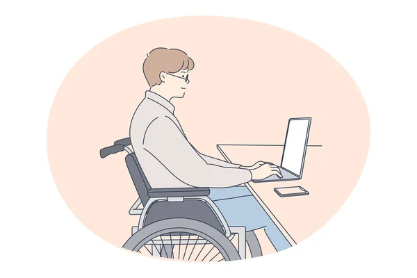 Personas con discapacidad en silla de ruedas viviendo feliz concepto de estilo de vida activo — Vector de stock