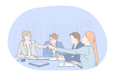 Takım çalışması, müzakereler, ofis konseptinde başarı