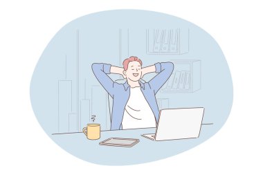 Ofiste çalışmak, modern şirket çalışanı, online iletişim konsepti.