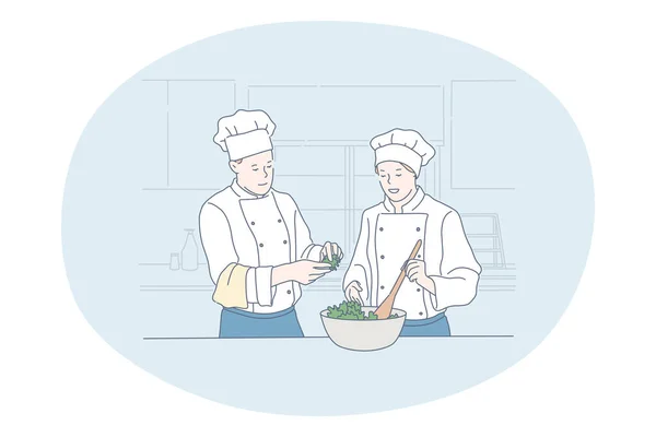 Cocina, chef profesional, concepto de restaurante — Vector de stock