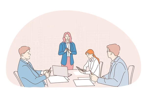 Teamwork, communication, business discussion concept — 图库矢量图片